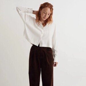 Madewell Lusterweave Hartfield Crop Shirt in Lighthouse White